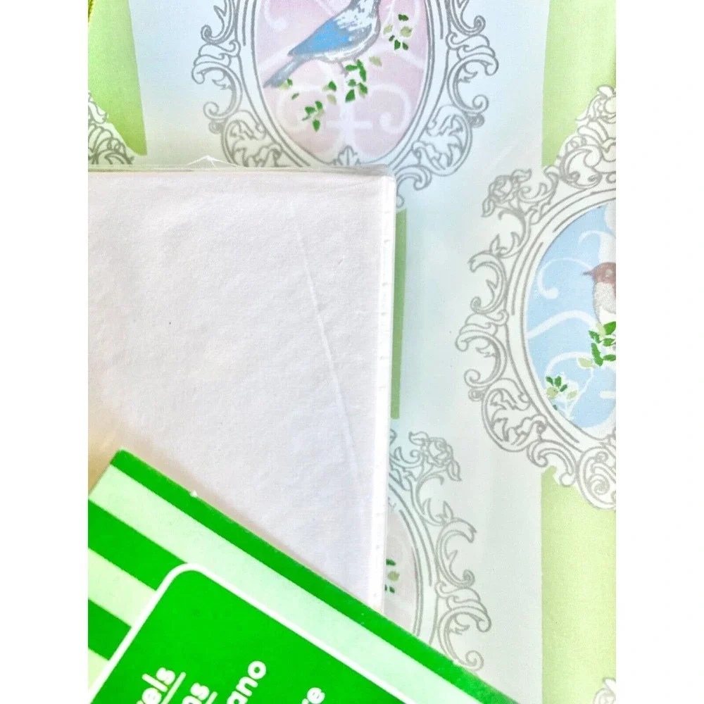 New Bird Print Paper Guest Towels Napkins w/ Bird & Green Stripe Glass Tray